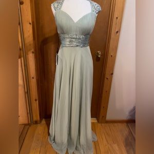 Sage green dress, beautiful train, Sz 6 and 8